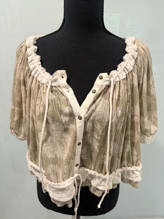 Free People Sheer Pleated Skirt in Light Olive - Picture 4 of 5